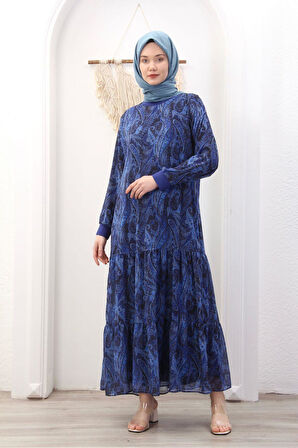 Kadın Astarlı Şifon Desenli Elbise