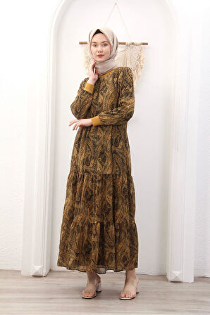 Kadın Astarlı Şifon Desenli Elbise