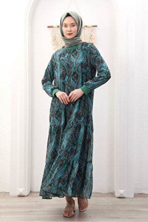 Kadın Astarlı Şifon Desenli Elbise