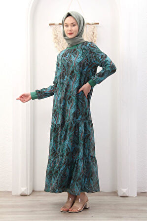 Kadın Astarlı Şifon Desenli Elbise