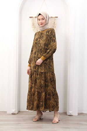 Kadın Astarlı Şifon Desenli Elbise