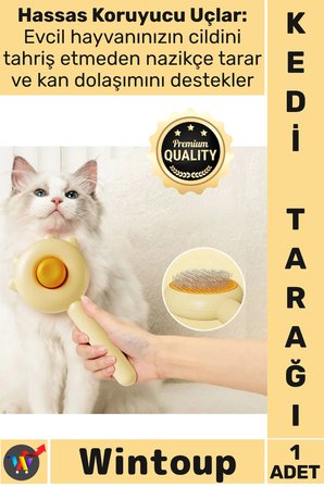 #Tarak Kedi Köpek Tüy Bakım Fırçası Pati Tasarımlı Otomatik Temizlenen Şık Pet Evcil Hayvan Tarağı
