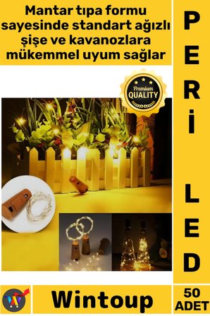 #Led Gün Işığı Dekoratif Pilli Şişe Süsleme Işığı Esnek Zarif Mantar Tıpa Şeklinde Peri Led 50 Adet