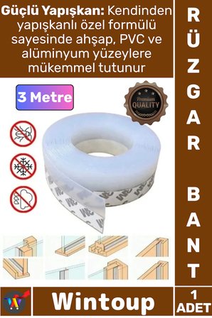 #Bant Kendinden Yapışkanlı Şeffaf Silikon Isı Ses Yalıtım 3 Metre Kapı Pencere Rüzgar İzolasyon Bant