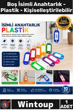 #Anahtarlık Renkli Etiketli Metal Halkalı Boş İsimli Anahtarlık Plastik şiselleştirilebilir 1 Adet