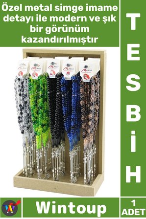 #Tesbih Hediye Günlük Şık Metal İmameli Esnek 33'lü Akrilik Lastikli Misina İpli Büyük Cep Tesbihi
