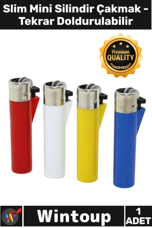 #Çakmak Ergonomik Kamp Şık Kaliteli Tekrar Doldurulabilir Renkli Tasarım Slim Mini Silindir Çakmak
