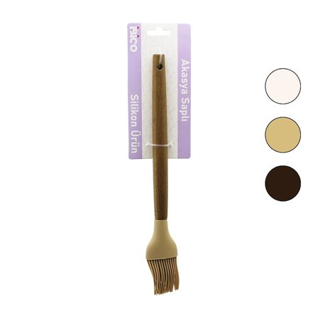 #Fırça Isıya Dayanıklı Mutfak 27 Cm Ahşap Akasya Saplı Yağ Fırçası Renkli Silikon Yumurta Fırçası