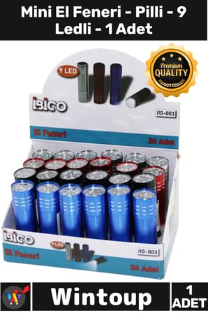 #ElFeneri Güçlü Metal Kasa Kompakt Taşınabilir Şık Pratik Işık Mini El Feneri Pilli 9 Ledli 1 Adet