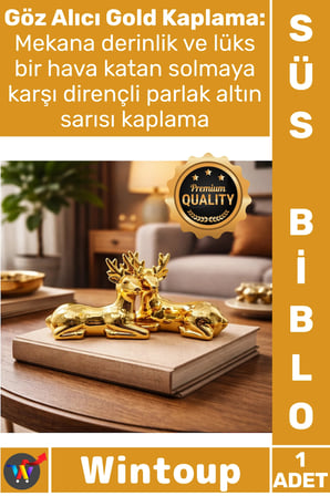 #Biblo Modern Dekoratif Lüks Hediye Gold Küçük Boy Geyik Tasarımlı Süs Parlak Altın Seramik Biblo