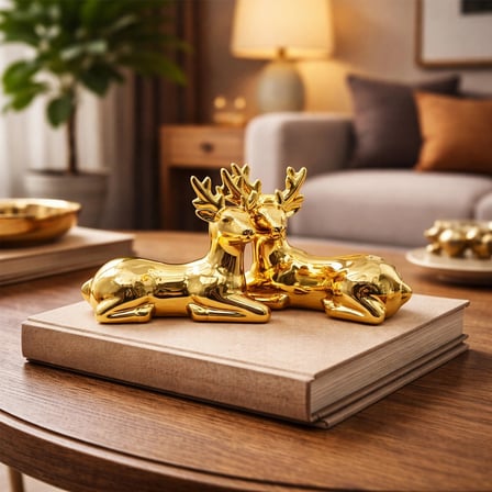 #Biblo Modern Dekoratif Lüks Hediye Gold Küçük Boy Geyik Tasarımlı Süs Parlak Altın Seramik Biblo