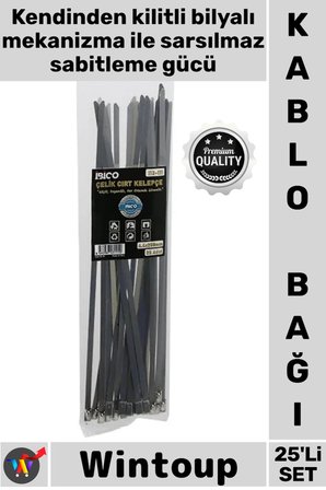 #Cırt Dayanıklı Metal 4.6 X 250 Mm Sağlam Endüstriyel Paslanmaz Çelik Kablo Bağı 25'li Cırt Kelepçe