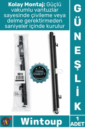 #Güneşlik Siyah Makaralı Stor Isı Yalıtımı Pratik Ofis PVC Perde Vantuzlu Montaj Cam Paneli Güneşlik