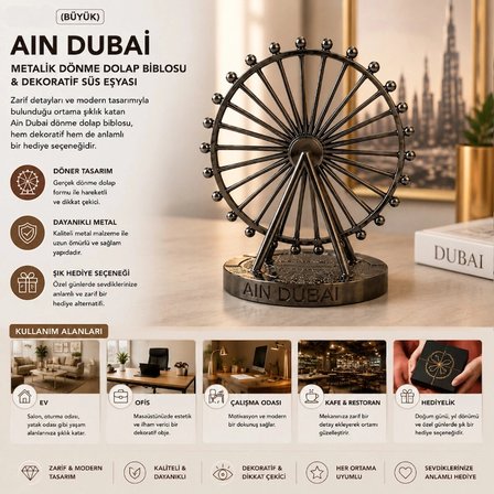 #Biblo Ofis Dekoratif Tasarım Krom Bakır Büyük Boy Şık Ain Dubai Figürü Metalik Dönme Dolap Biblosu