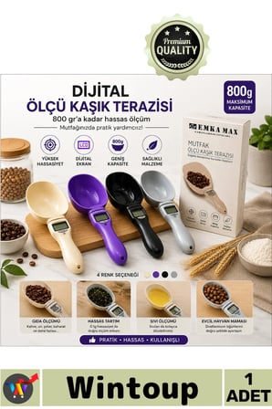 #Kaşık Hassas Mutfak Tartı Gıda Mama Kahve Terazili 800 Gr Ölçme Kapasiteli Şık Dijital Ölçü Kaşığı