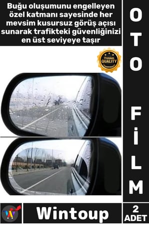 #OtoFilm Araba Yan Ayna Su İtici Buğu Önleyici Şeffaf Koruyucu Oto Ayna Yağmur Kaydırıcı Film 2 Adet
