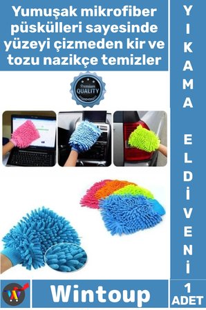 #Eldiven Yumuşak Püsküllü Çizmez Yüksek Emiş Güçlü Boya Koruyucu Mikrofiber Araç Yıkama Eldiveni