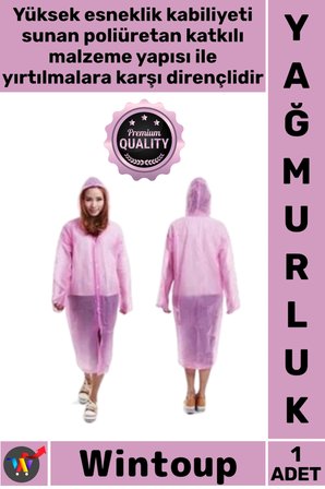 #Yağmurluk Çıtçıt Kapüşonlu Şeffaf Pratik Su Geçirmez Unisex Standart Boy Tek Kullanımlık Yağmurluk