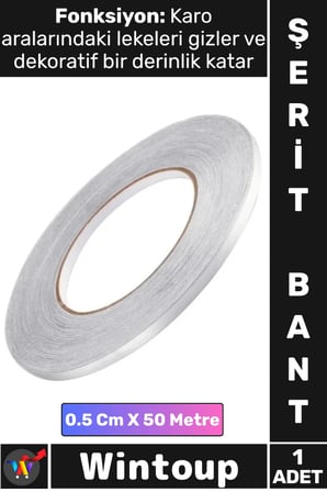 #Bant Kendinden Yapışkanlı 50 Metre Gri Karo Zemin Duvar Şerit Fayans Arası İzolasyon Bantı Silver