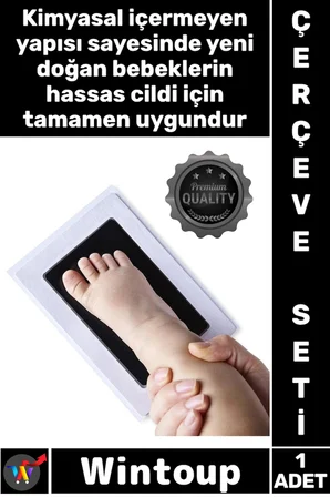 #Çerçeve Yeni Doğan Hediyelik Mürekkepsiz Güvenli Hatıra Bebek El Ayak İzi Fotoğraf Çerçevesi Seti