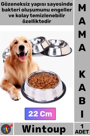 #MamaKabı Kaymaz Kauçuk Tabanlı Dayanıklı Hijyenik Kedi Köpek Paslanmaz Çelik Metal Mama Kabı 22 Cm