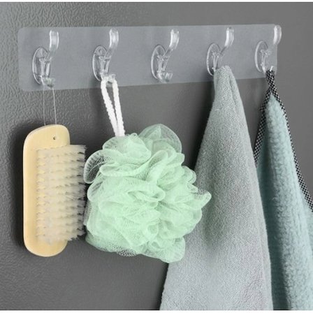 #Askı Şeffaf Duvar Düzenleyici Amaçlı Pratik Mutfak Banyo Delmeden Montaj Yapışkanlı 5 Kancalı Askı