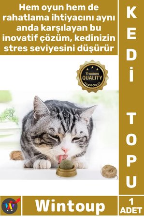#KediTopu Doğal Catnip Duvara Yapışkanlı Döner Mekanizmalı Diş Kaşıma Eğitici Kedi Otu Oyun Topu