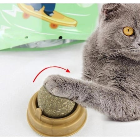 #KediTopu Doğal Catnip Duvara Yapışkanlı Döner Mekanizmalı Diş Kaşıma Eğitici Kedi Otu Oyun Topu