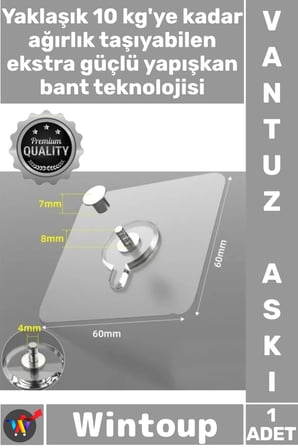 #Askı Şeffaf Kendinden Yapışkanlı Su Geçirmez Paslanmaz 10 kg Kapasiteli Ultra Güçlü Vantuzlu Askı