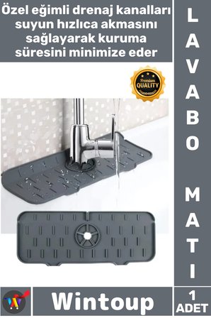 #Mat Silikon Musluk Sıçrama Plakası Drenajlı Tezgah Koruyucu Kurutma Fonksiyonu Lavabo Sızdırmaz Mat