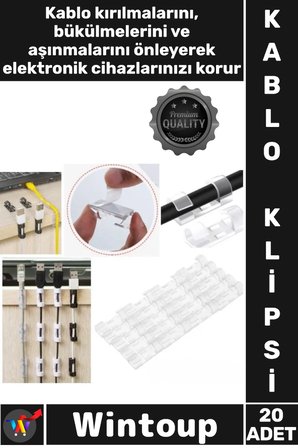 #Klips Yapışkanlı Şık Masaüstü Kablo Düzenleyici Aparat Kelepçe Kablo Sabitleyici Klips Seti 20 Adet