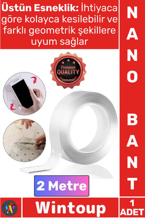 #Bant Şeffaf Güçlü Yapışkanlı Yıkanabilir Jel Akrilik Ev Ofis Duvar Çift Taraflı Nano Bant 2 Metre
