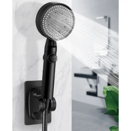 #Duş Banyo Mat Modern Delmeden Montaj Pratik Askı Şık Yapışkanlı Duş Başlığı Tutucu Ayarlı Siyah