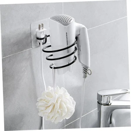 #Askı Yapışkanlı Duvar Tipi Siyah Metal Banyo Askı Organizeri Standı Şık Saç Kurutma Makinesi Tutucu