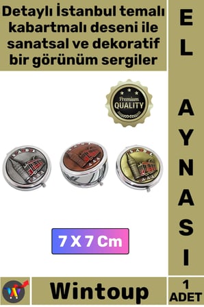 #Ayna Hediyelik Yöresel Hatıra Geleneksel Zarif Küçük Metal İstanbul Temalı Kabartmalı Şık El Aynası