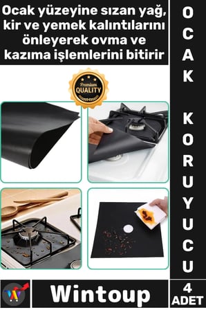#Folyo Isıya Dayanıklı Kesilebilir Mutfak Yanmaz Yapışmaz Siyah Renk Ocak Koruyucu Folyo 4 Adet