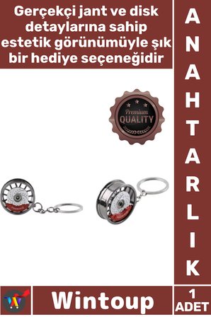 #Anahtarlık Otomobil Tutkunu Özel Tasarım Estetik 35 Mm Parlak Gümüş Dayanıklı Jant Disk Anahtarlık