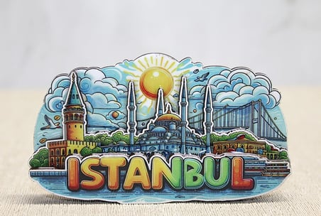#Magnet Özel Şık Dekoratif Buzdolabı Hatırası Renkli Lazer Kesim Şehir Silüeti Ahşap İstanbul Temalı