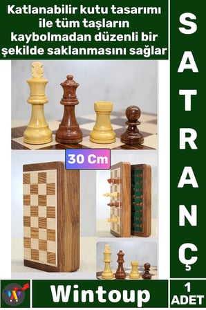 #Satranç Lüks Hediye Özel Vernikli Mıknatıs Taşlı Ahşap Katlanabilir Kutulu Şık Satranç Oyunu 30 Cm