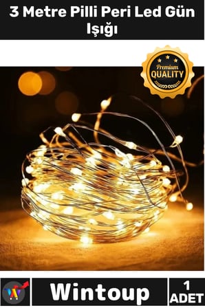 #Led Dekoratif Şık Esnek Sarmaşık Aydınlatma Sıcak Sarı Dekorasyon 3 Metre Pilli Peri Led Gün Işığı