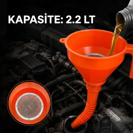#Huni Profesyonel Yağ Aktarma Filtreli Sağlam Spiralli Sabit Borulu Çelik Süzgeçli Huni 2.2 Litre