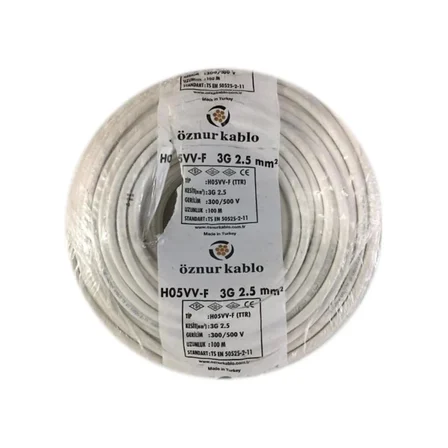 Öznur 3x2.5 mm Beyaz TTR Çok Telli Kablo H05VV-F 100 METRE