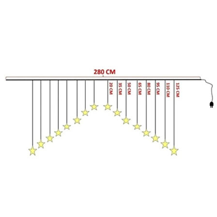 Sarı Işıklı Yıldız Perde Led – 3 Metre Dekoratif Aydınlatma Işık Zinciri