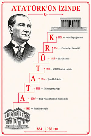 Koç Stüdyo Atatürk’ün İzinde Hayatı ve Kronolojisi Eğitici Okul Posteri 50x70 cm