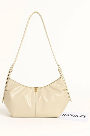 Lüks Deri Görünümlü Omuz ve Kol Çantası Pileli