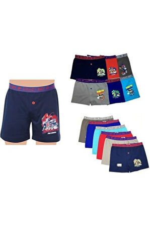 6 Adet Erkek Çocuk Elastan Pamuk Baskılı Likralı Boxer