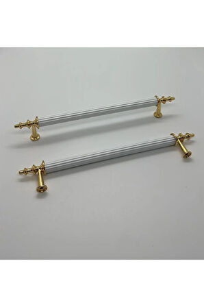 Tuana Rustik Alüminyum Metal Lüks Modern Mobilya Çekmece Mutfak Dolabı Kulpu Beyaz-Gold 96mm (10 Adet)