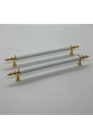 Tuana Rustik Alüminyum Metal Lüks Modern Mobilya Çekmece Mutfak Dolabı Kulpu Beyaz-Gold 96mm (10 Adet)