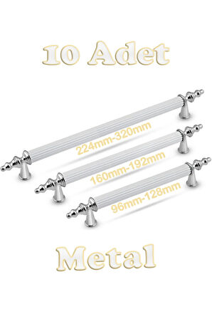 Tuana Rustik Alüminyum Metal Lüks Modern Mobilya Çekmece Mutfak Dolabı Kulpu Beyaz-Krom 96mm (10 Adet)