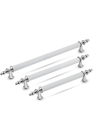Tuana Rustik Alüminyum Metal Lüks Modern Mobilya Çekmece Mutfak Dolabı Kulpu Beyaz-Krom 128mm